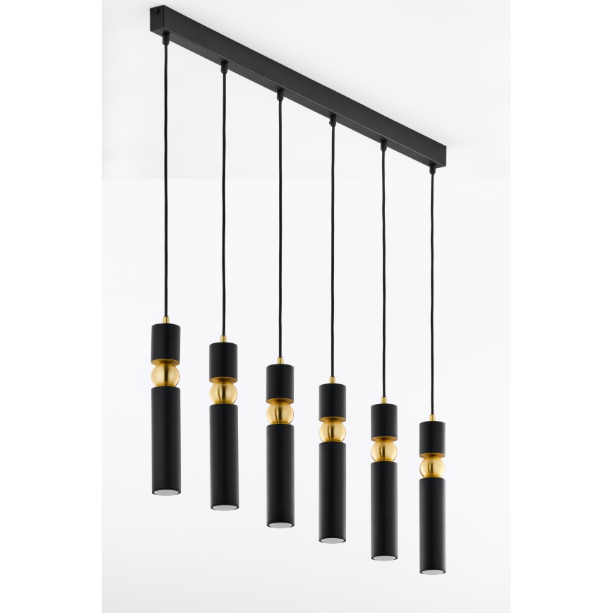 Jupiter 2005 - Ljuskrona med textilsladd ALAS 6xGU10/10W/230V svart/guld