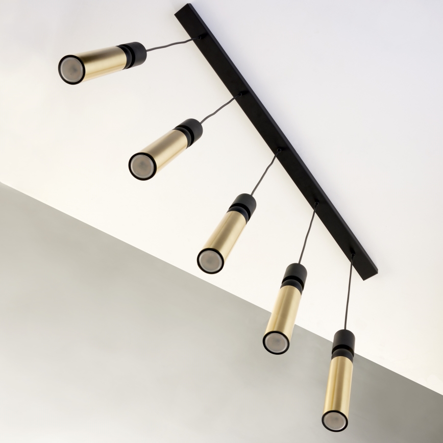 Jupiter 2012 - Ljuskrona med textilsladd ALAS 5xGU10/10W/230V svart/guld