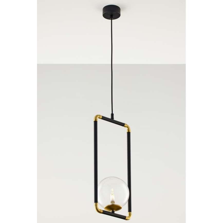 Jupiter 2023 - Ljuskrona med textilsladd ZAFRA 1xG9/10W/230V svart/guld/genomskinlig