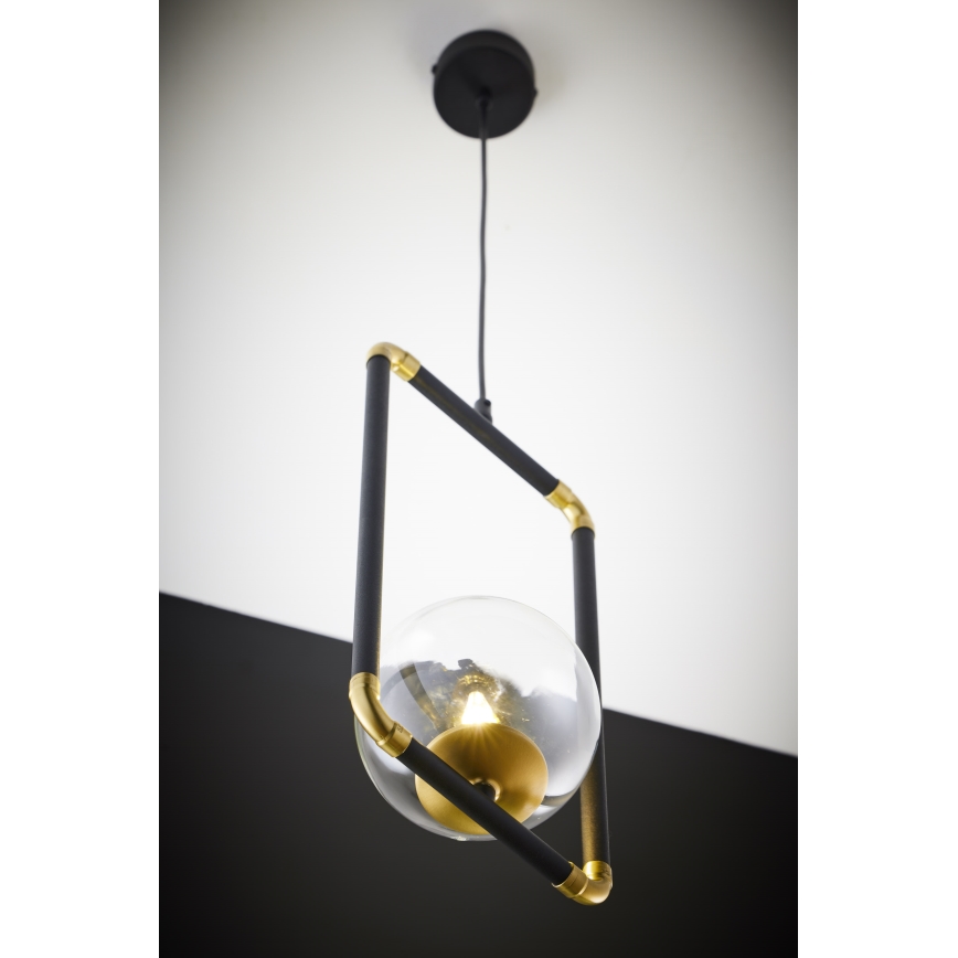 Jupiter 2023 - Ljuskrona med textilsladd ZAFRA 1xG9/10W/230V svart/guld/genomskinlig