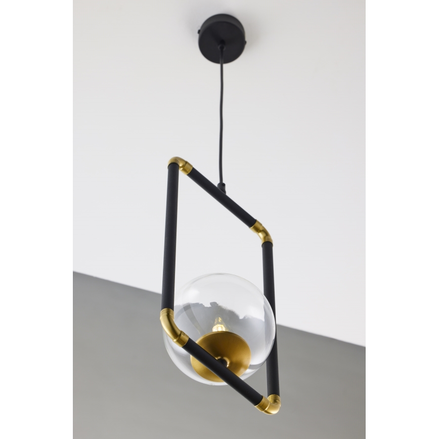 Jupiter 2023 - Ljuskrona med textilsladd ZAFRA 1xG9/10W/230V svart/guld/genomskinlig