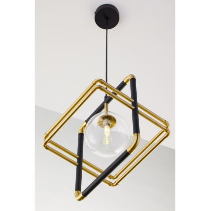 Jupiter 2028 - Ljuskrona med textilsladd FIORI 1xG9/10W/230V svart/guld/genomskinlig