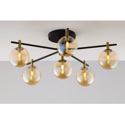 Jupiter 2033 - Ytmonterad ljuskrona FIGARO 6xG9/10W/230V svart/guld/beige