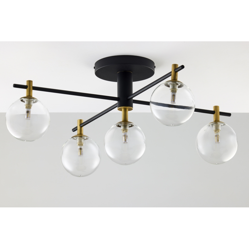 Jupiter 2035 - Ytmonterad ljuskrona FIGARO 5xG9/10W/230V svart/guld/beige/genomskinlig