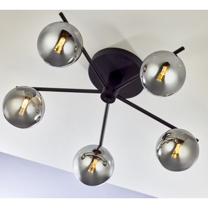 Jupiter 2048 - Ytmonterad taklampa PRATO 5xG9/14W/230V svart/rökgrå