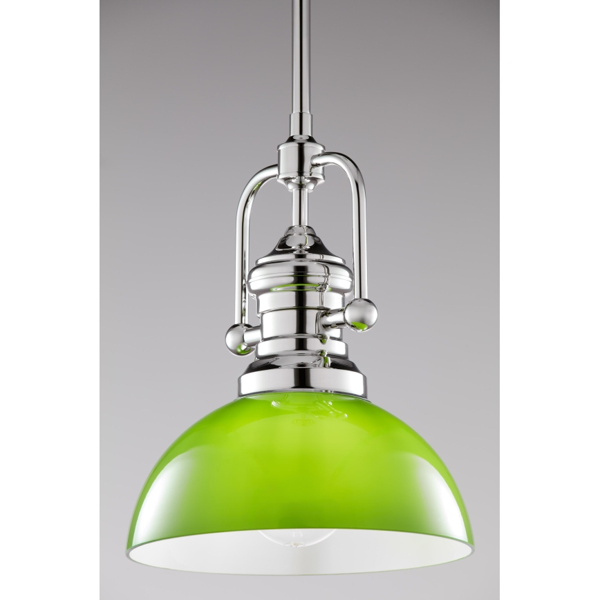 Jupiter 2071 - Takpendel med stång PLATINO 1xE27/15W/230V grön/blank krom