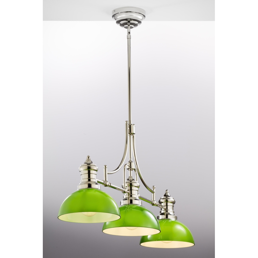 Jupiter 2072 - PLATINO taklampa på stång 3xE27/15W/230V grön/blank krom