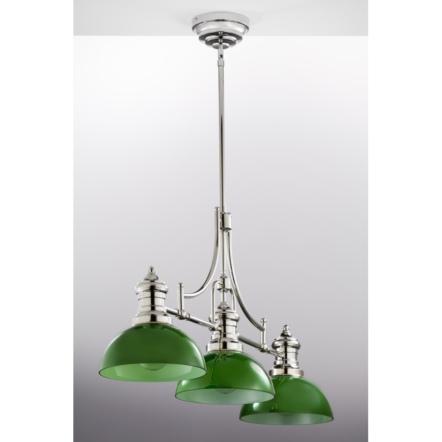 Jupiter 2072 - PLATINO taklampa på stång 3xE27/15W/230V grön/blank krom