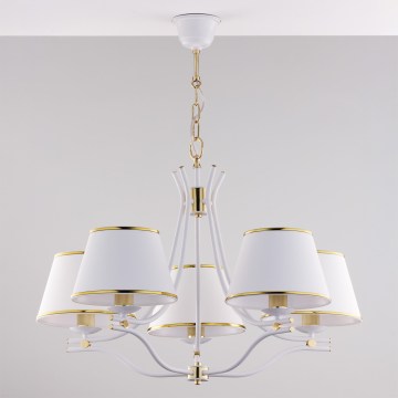 Jupiter 2084 - SAMBA ljuskrona med kedja 5xE27/15W/230V vit/guld
