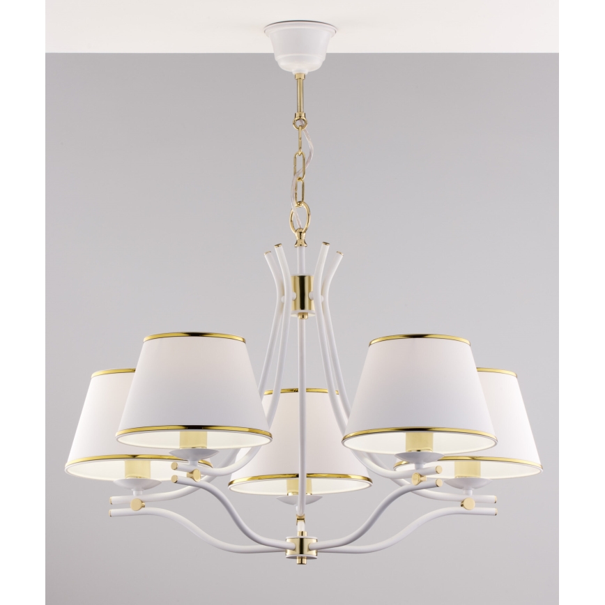 Jupiter 2084 - SAMBA ljuskrona med kedja 5xE27/15W/230V vit/guld
