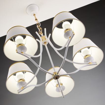 Jupiter 2084 - SAMBA ljuskrona med kedja 5xE27/15W/230V vit/guld
