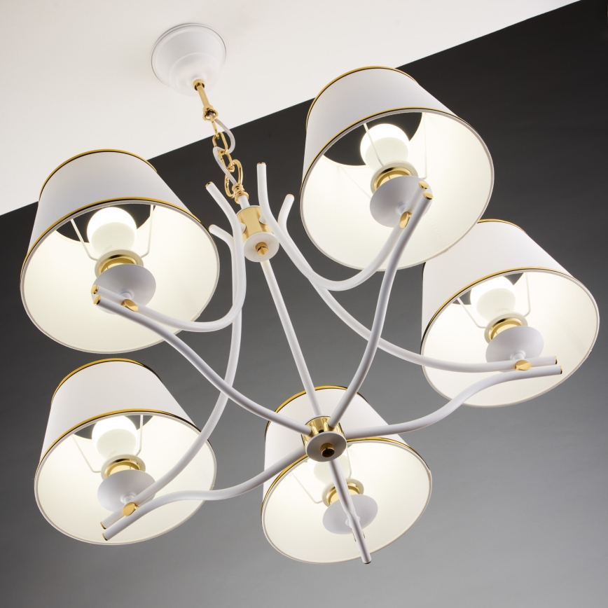 Jupiter 2084 - SAMBA ljuskrona med kedja 5xE27/15W/230V vit/guld