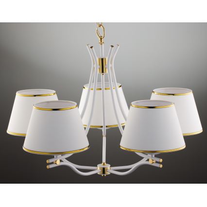 Jupiter 2084 - SAMBA ljuskrona med kedja 5xE27/15W/230V vit/guld