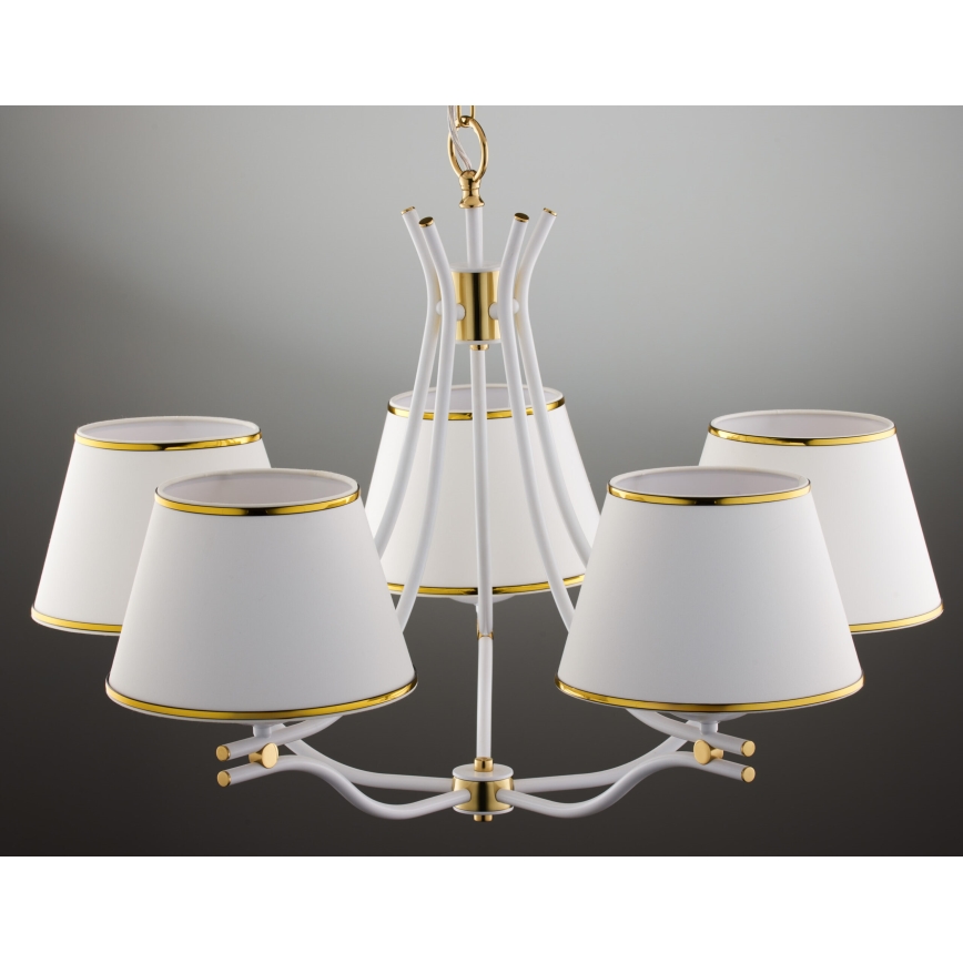 Jupiter 2084 - SAMBA ljuskrona med kedja 5xE27/15W/230V vit/guld