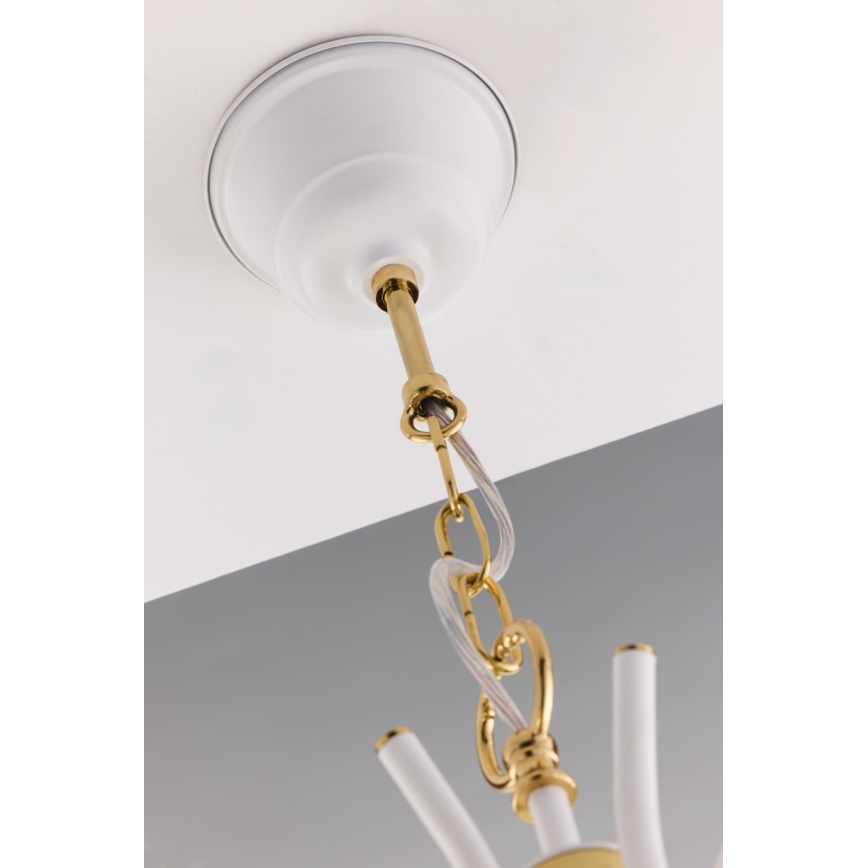 Jupiter 2084 - SAMBA ljuskrona med kedja 5xE27/15W/230V vit/guld