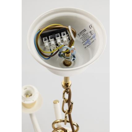 Jupiter 2085 - Ljuskrona med kedja SAMBA 3xE27/15W/230V vit/guld