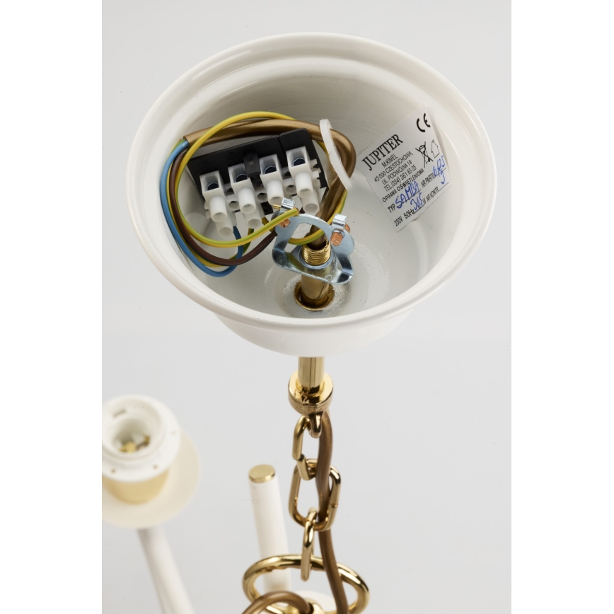 Jupiter 2085 - Ljuskrona med kedja SAMBA 3xE27/15W/230V vit/guld