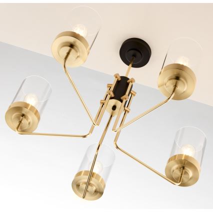 Jupiter 2088 - Ljuskrona på stång RAMIREZ 5xE27/15W/230V guld/svart