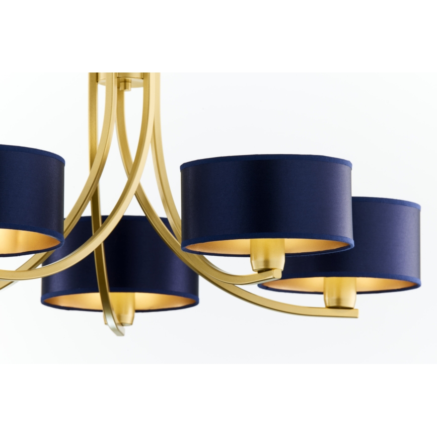 Jupiter 2094 - Ljuskrona på kedja ARTHUR 5xE27/15W/230V blå/guld