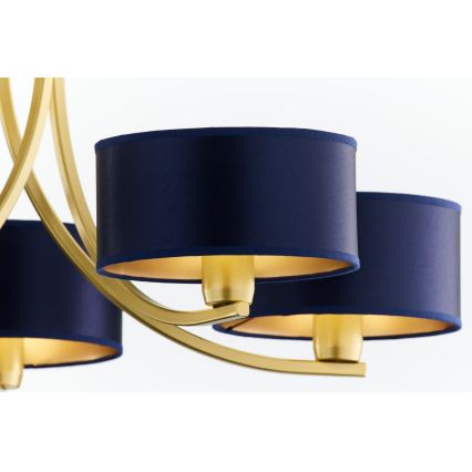 Jupiter 2094 - Ljuskrona på kedja ARTHUR 5xE27/15W/230V blå/guld