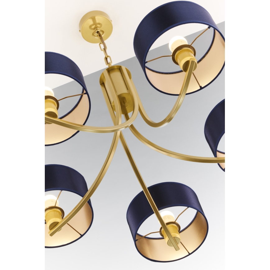 Jupiter 2094 - Ljuskrona på kedja ARTHUR 5xE27/15W/230V blå/guld