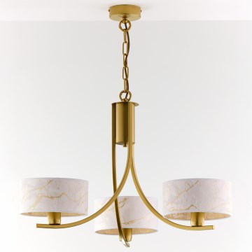 Jupiter 2096 - Ljuskrona med kedja ARTHUR 3xE27/15W/230V vit/guld/marmordekor