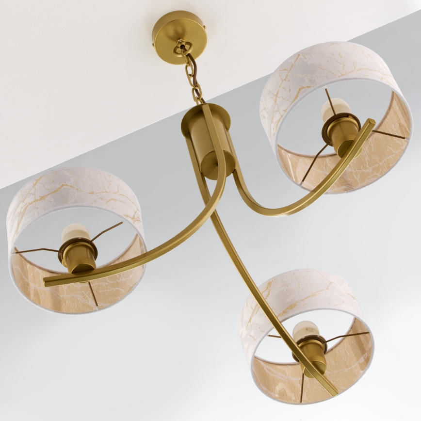 Jupiter 2096 - Ljuskrona med kedja ARTHUR 3xE27/15W/230V vit/guld/marmordekor