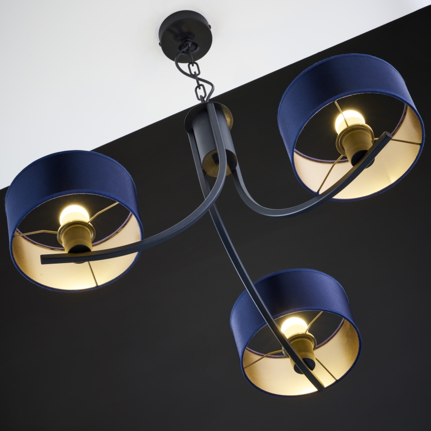 Jupiter 2099 - Ljuskrona med kedja ARTHUR 3xE27/15W/230V blå/svart