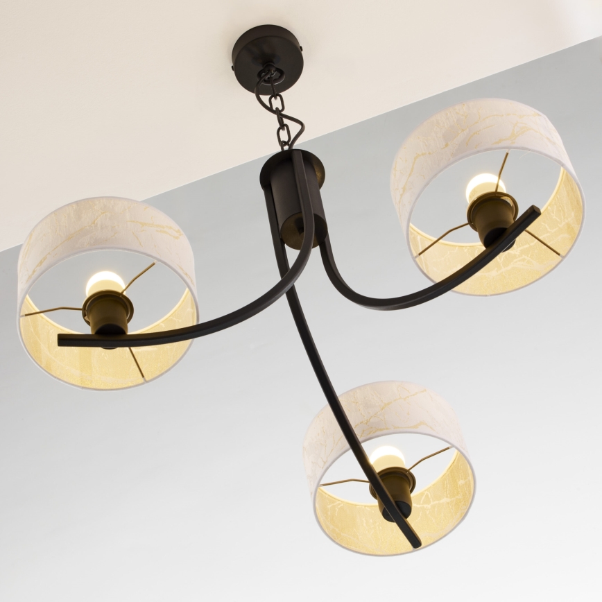 Jupiter 2103 - Taklampa på kedja ARTHUR 3xE27/15W/230V vit/svart/marmordekor