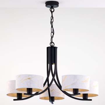 Jupiter 2104 - Taklampa med kedja ARTHUR 5xE27/15W/230V vit/svart/marmordekor