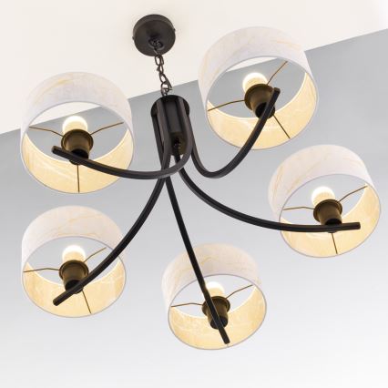 Jupiter 2104 - Taklampa med kedja ARTHUR 5xE27/15W/230V vit/svart/marmordekor