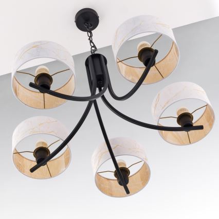 Jupiter 2104 - Taklampa med kedja ARTHUR 5xE27/15W/230V vit/svart/marmordekor
