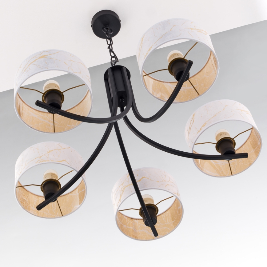 Jupiter 2104 - Taklampa med kedja ARTHUR 5xE27/15W/230V vit/svart/marmordekor