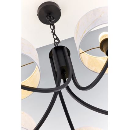Jupiter 2104 - Taklampa med kedja ARTHUR 5xE27/15W/230V vit/svart/marmordekor
