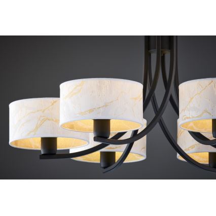Jupiter 2105 - Ljuskrona med kedja ARTHUR 6xE27/15W/230V vit/svart/marmordekor