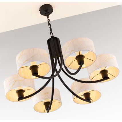 Jupiter 2105 - Ljuskrona med kedja ARTHUR 6xE27/15W/230V vit/svart/marmordekor