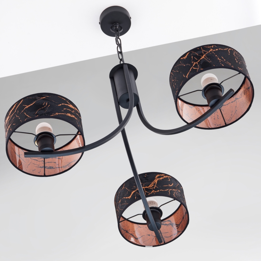 Jupiter 2106 - Hänglampa med kedja ARTHUR 3xE27/15W/230V svart/orange/marmordekor
