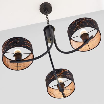 Jupiter 2106 - Hänglampa med kedja ARTHUR 3xE27/15W/230V svart/orange/marmordekor