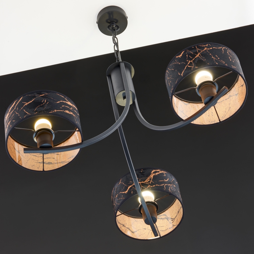 Jupiter 2106 - Hänglampa med kedja ARTHUR 3xE27/15W/230V svart/orange/marmordekor