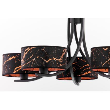 Jupiter 2107 - Taklampa med kedja ARTHUR 5xE27/15W/230V svart/orange/marmordekor
