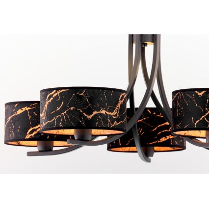 Jupiter 2107 - Taklampa med kedja ARTHUR 5xE27/15W/230V svart/orange/marmordekor