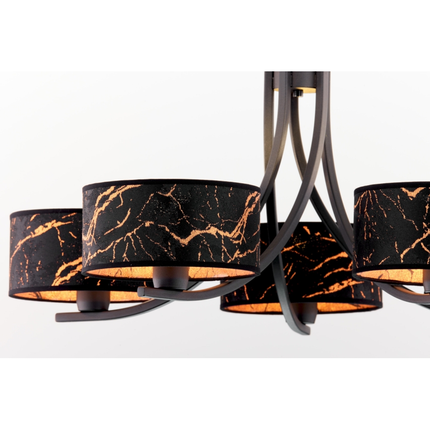 Jupiter 2107 - Taklampa med kedja ARTHUR 5xE27/15W/230V svart/orange/marmordekor