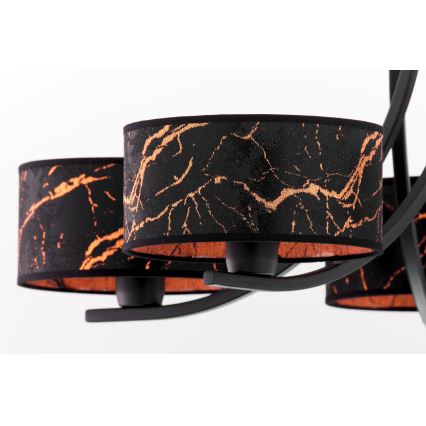 Jupiter 2107 - Taklampa med kedja ARTHUR 5xE27/15W/230V svart/orange/marmordekor