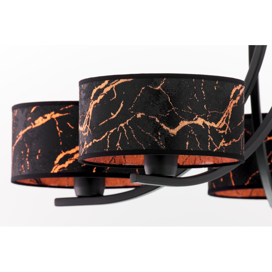 Jupiter 2107 - Taklampa med kedja ARTHUR 5xE27/15W/230V svart/orange/marmordekor