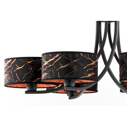 Jupiter 2108 - Ljuskrona med kedja ARTHUR 6xE27/15W/230V svart/orange/marmordekor