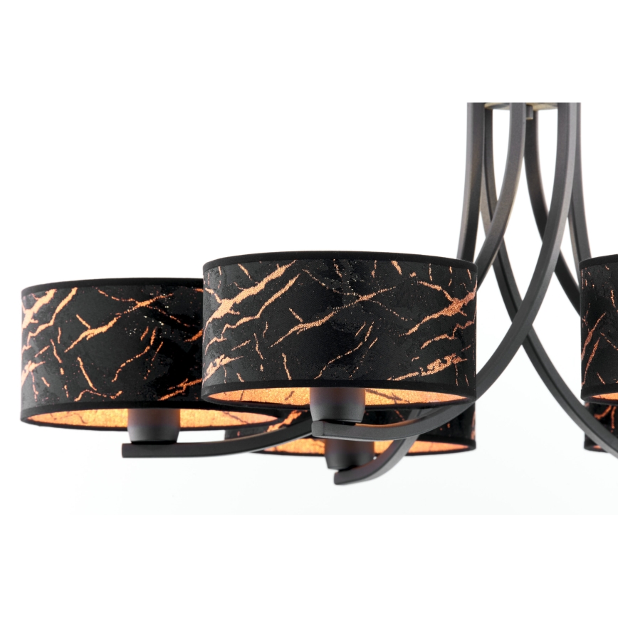 Jupiter 2108 - Ljuskrona med kedja ARTHUR 6xE27/15W/230V svart/orange/marmordekor