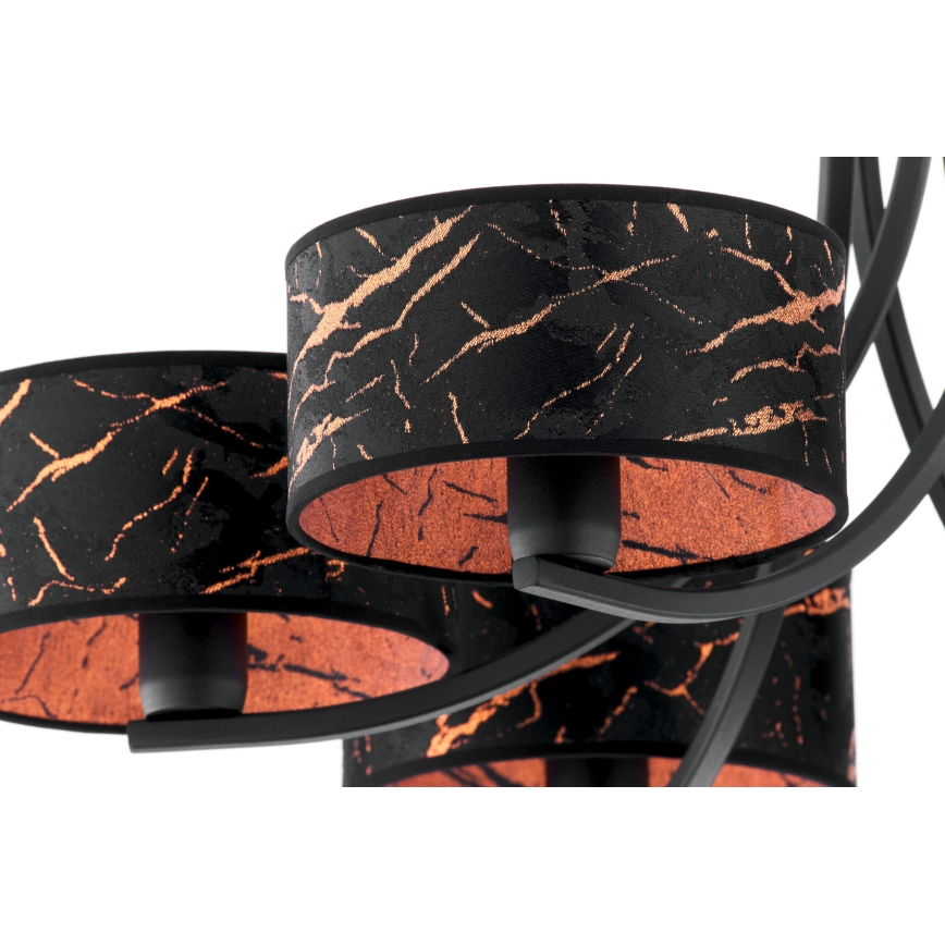 Jupiter 2108 - Ljuskrona med kedja ARTHUR 6xE27/15W/230V svart/orange/marmordekor