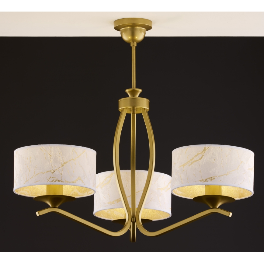 Jupiter 2109 - Taklampa med stång KASZMIR 3xE27/15W/230V vit/guld/marmordekor