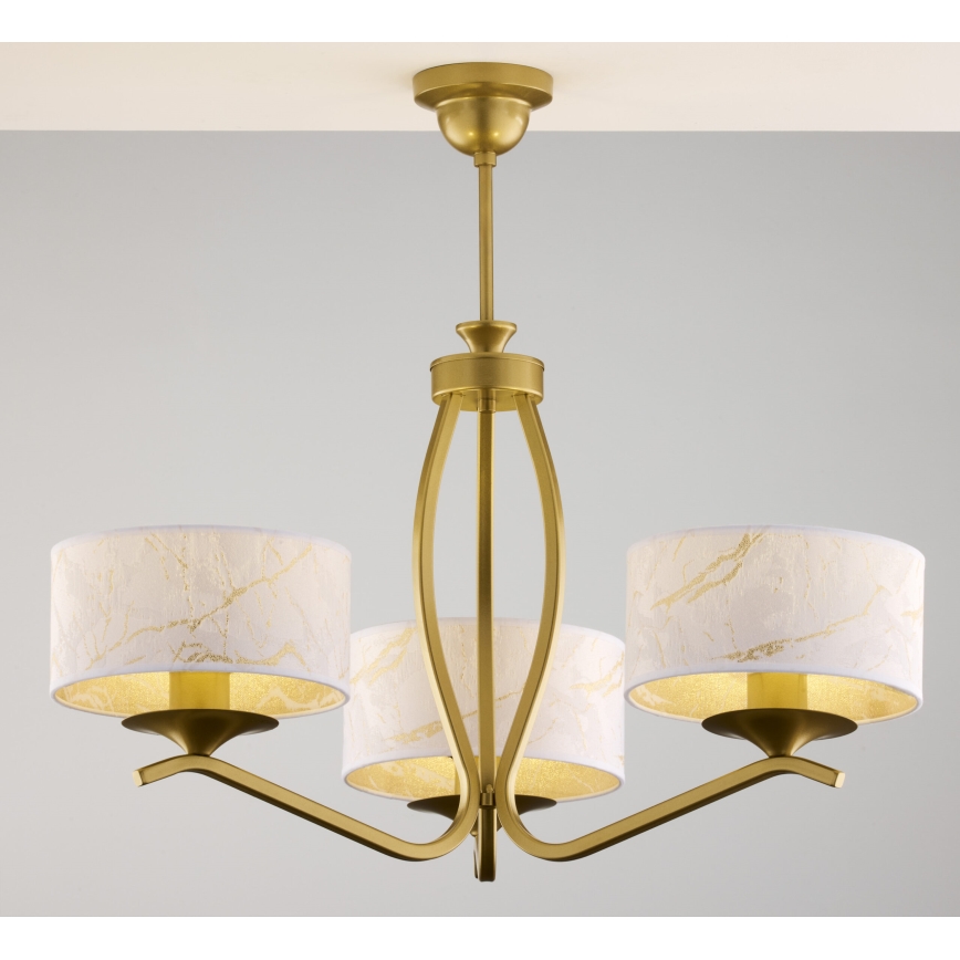 Jupiter 2109 - Taklampa med stång KASZMIR 3xE27/15W/230V vit/guld/marmordekor