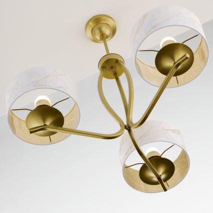 Jupiter 2109 - Taklampa med stång KASZMIR 3xE27/15W/230V vit/guld/marmordekor